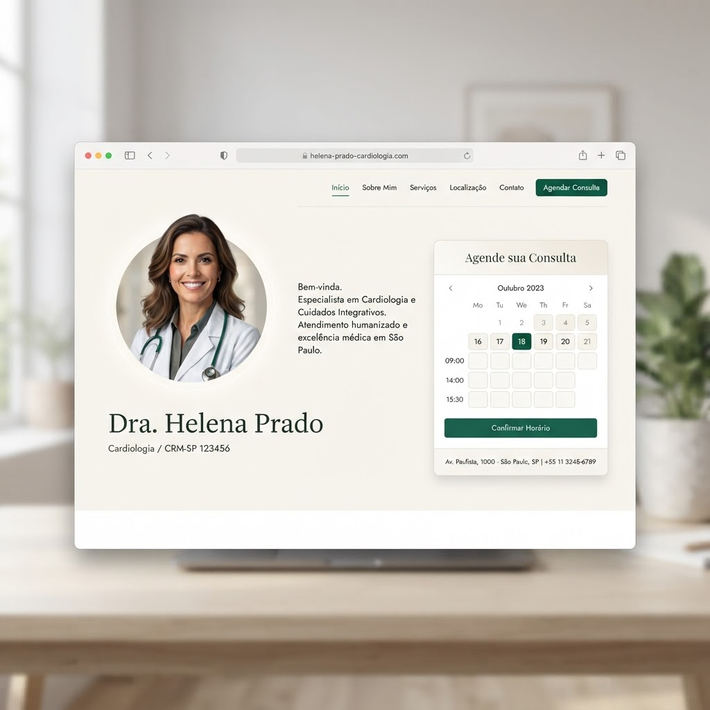 Exemplo de site profissional de uma médica criado na plataforma Médico Brasil